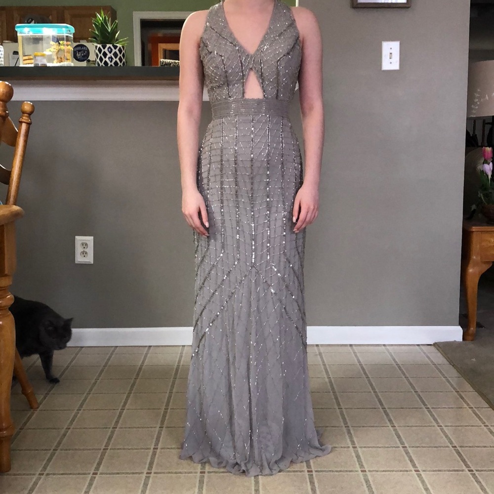 Grey Beaded Prom Dress